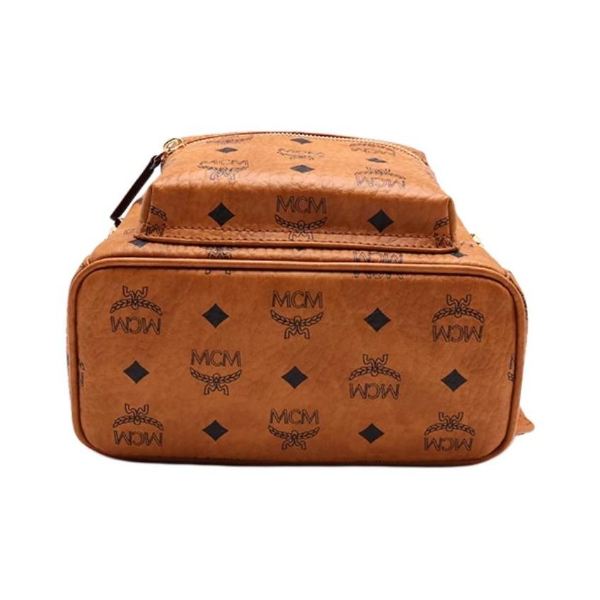 MCM Stark Classic Monogram Print Double-Sided Studded Canvas And Leather Backpack Unisex Backpack Brown Cognac MMKAAVE10CO001