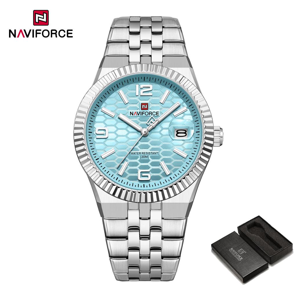 NAVIFORCE Original Men Quartz Watch Calendar Stainless Steel Strap Luminous Hands Honeycomb Dial Design Waterproof 3ATM Men Watch NF9277