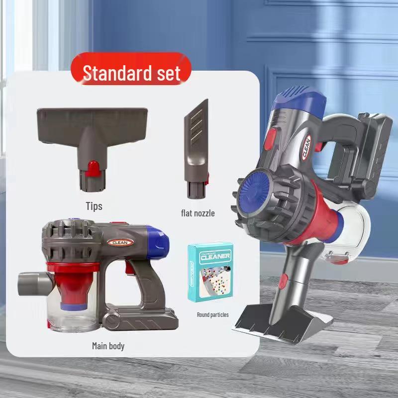 Kids' Electric Pretend Vacuum Cleaner & Cleaning Toy Set: Broom, Dustpan, and Simulated Sweeper.