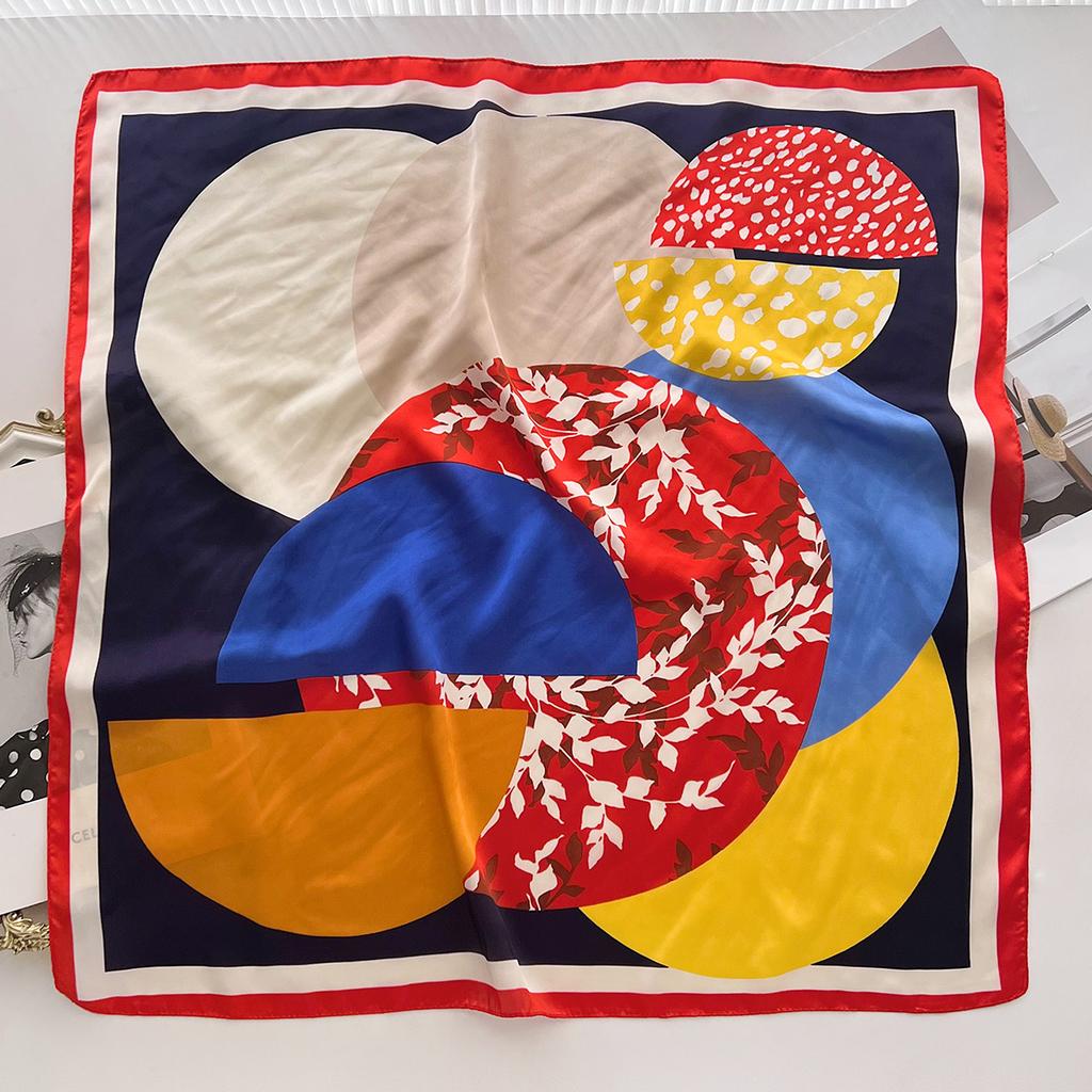 Color Block Round Simulation Silk Silk Scarf Daily Going Out Leisure Chinese Square Scarf Spring And Summer Versatile Decorative Foreign Style Scarf