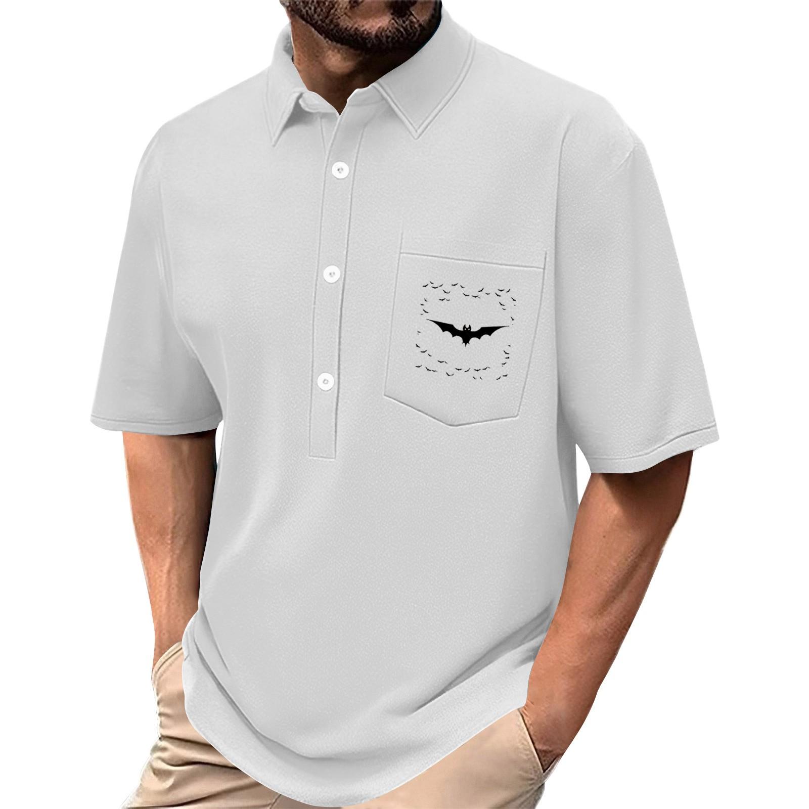 

Мужская летняя однотонная рубашка с принтом, эластичная в четырех направлениях, с лацканами, на пуговицах, с карманом, повседневный спортивный топ с короткими рукавами M белый