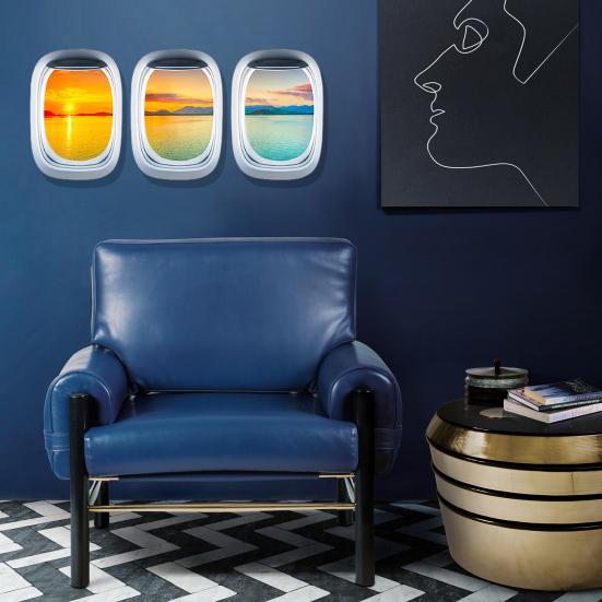 3Pcs/Set Airplane Window Decal Three-dimensional Self Adhesive Window View Landscape Wall Decor Airplane Wall Stickers for Home