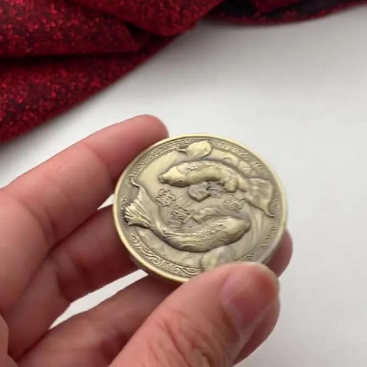 Two koi carps for good luck in the color of old bronze, 40 mm