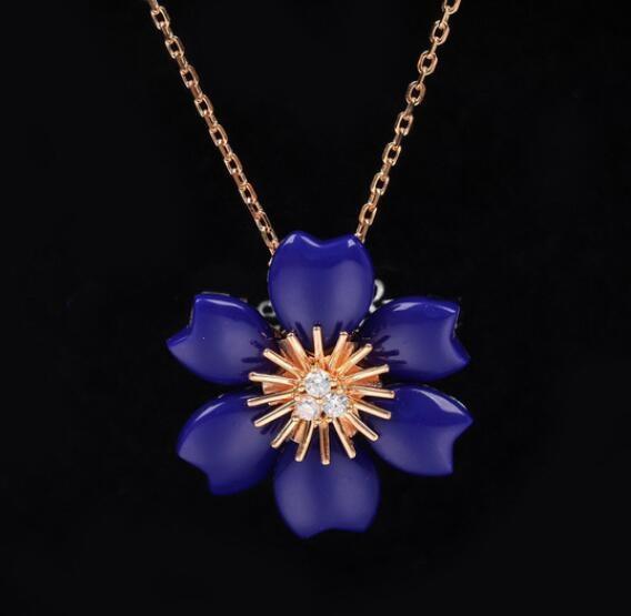 

New Hot Brand Vintage Necklace Luxury Jewelry For Women Flowers Designer Pendants Pure 925 Sliver Fashion Lady Party Charms рожевий
