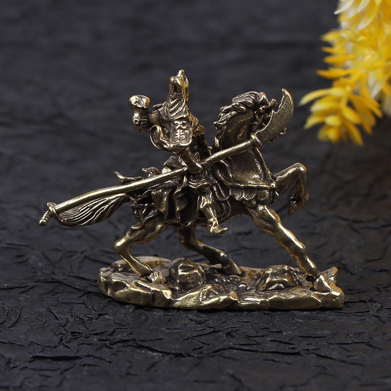 Brass God Of Wealth Riding Horse Guan Gong Statue Home Decoration Accessories