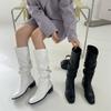 2025 Autumn and Winter Retro Square Head Sleeve Boots Western Boots Knight Boots Women's Foreign Gas High Tube Pleated Knee Boots Thick Heel