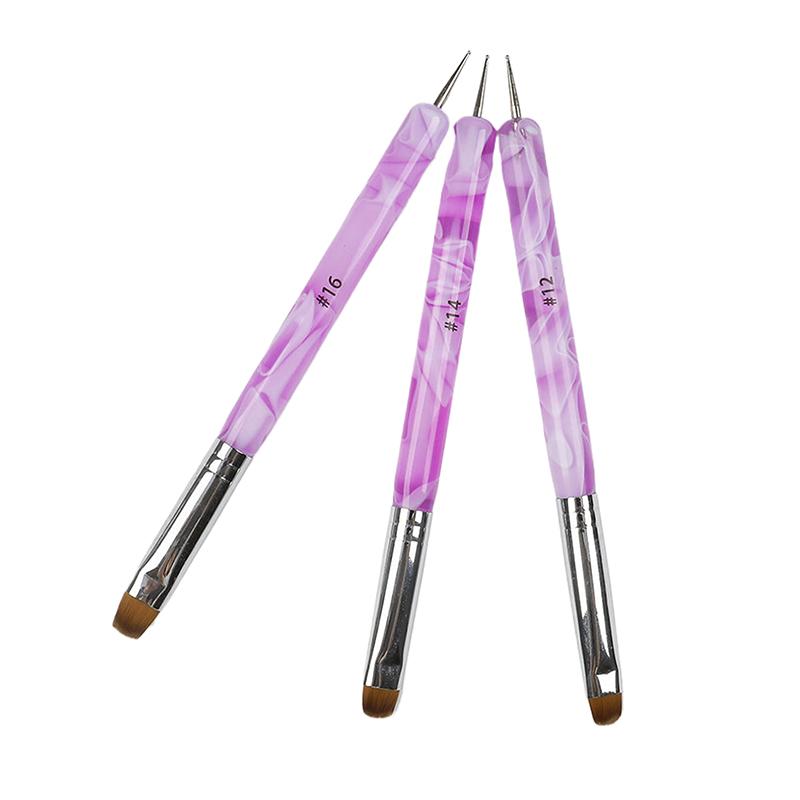 3Pcs 2 In1 Dual End Nail Art Brush Dotting Pen Manicure Tool For Gel Acrylic Nail Art Painting Dotting Tools Extension Gel Brush