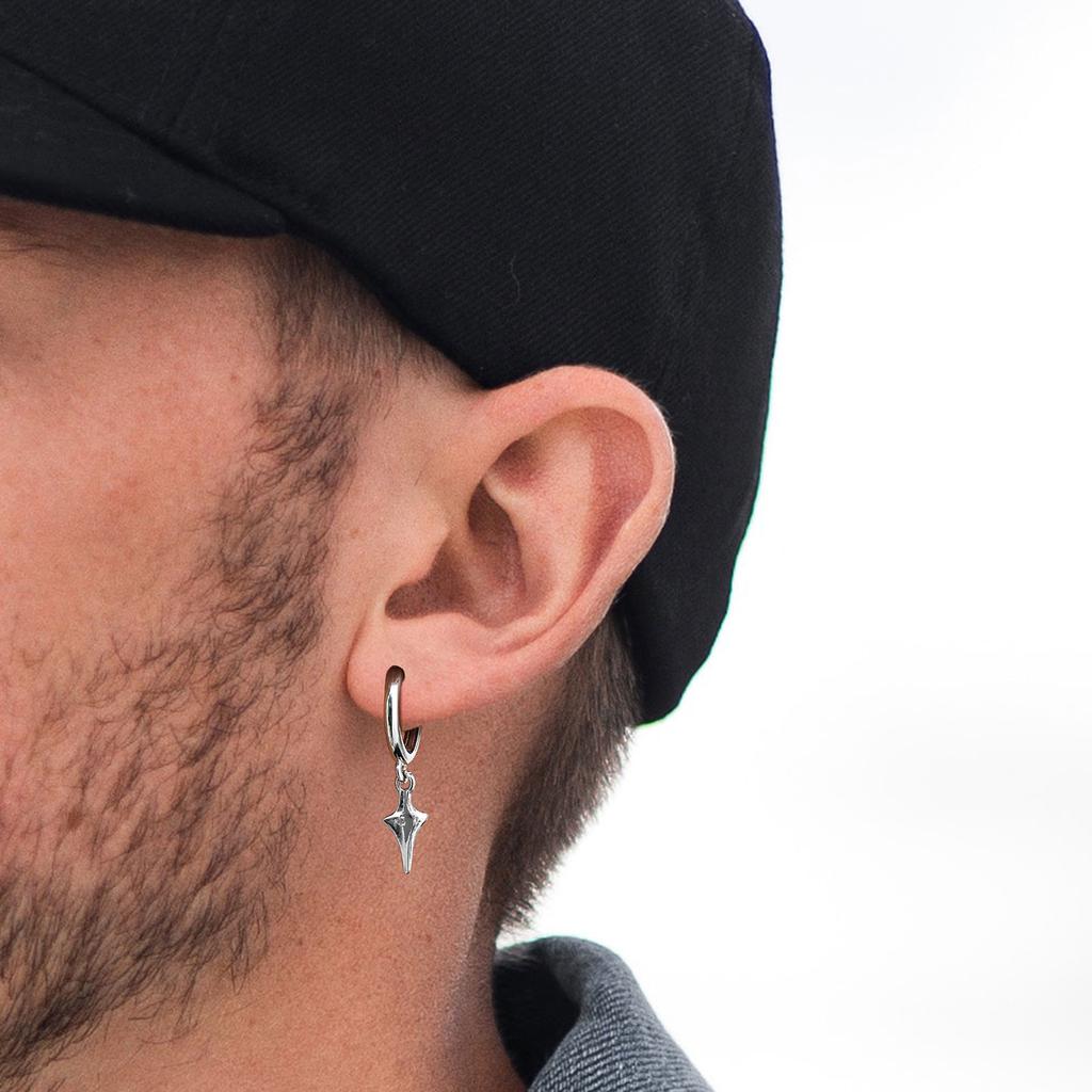 Punk Metal Star Pendant Hoop Earrings for Men Women, Silver Color Simple Drop Earrings, Creative Gothic Hip-hop Jewelry Gift