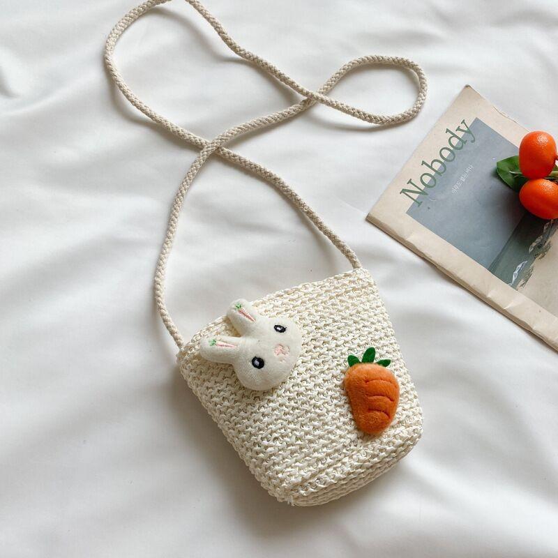 Stylish Lightweight And Durable Kids Woven Bag Featuring Cartoon Rabbit And Carrot