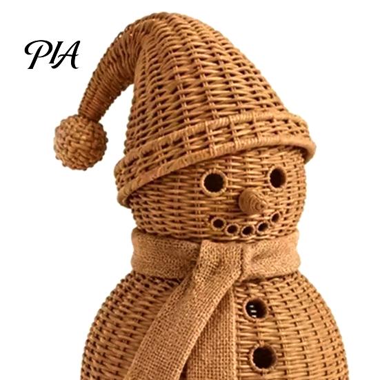 Pastel Christmas Decorations Snowman Ornament for Tabletop Decor, Retro Resin Figurine Holiday Store Window Display with Knitted Texture Winter