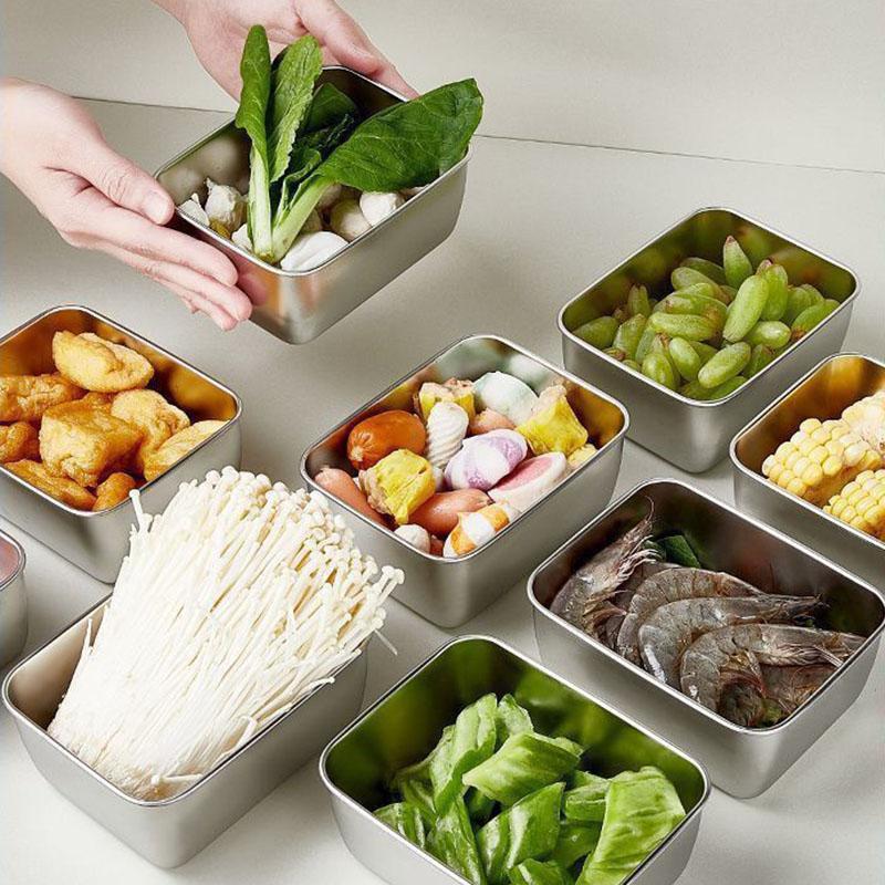 Stainless Steel Food Storage Box with Lid, Stackable Food Container, Reusable Food Storage Box, Office Metal Lunch Box