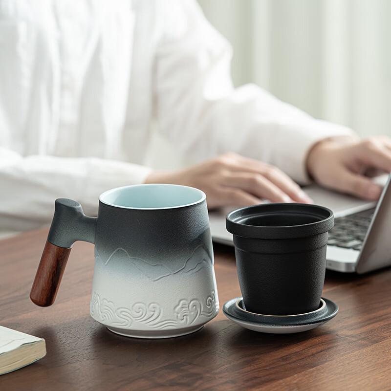 Tasse en céramique OLOEY avec poignée et couvercle en bois, Édition de luxe Vue de Shanhai