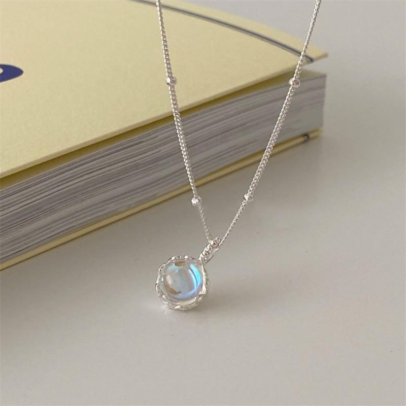 Moonstone Pendant Necklace Women Sterling Geometric Oval Design Delicate Chain Jewelry Gift 925 Sterling Silver