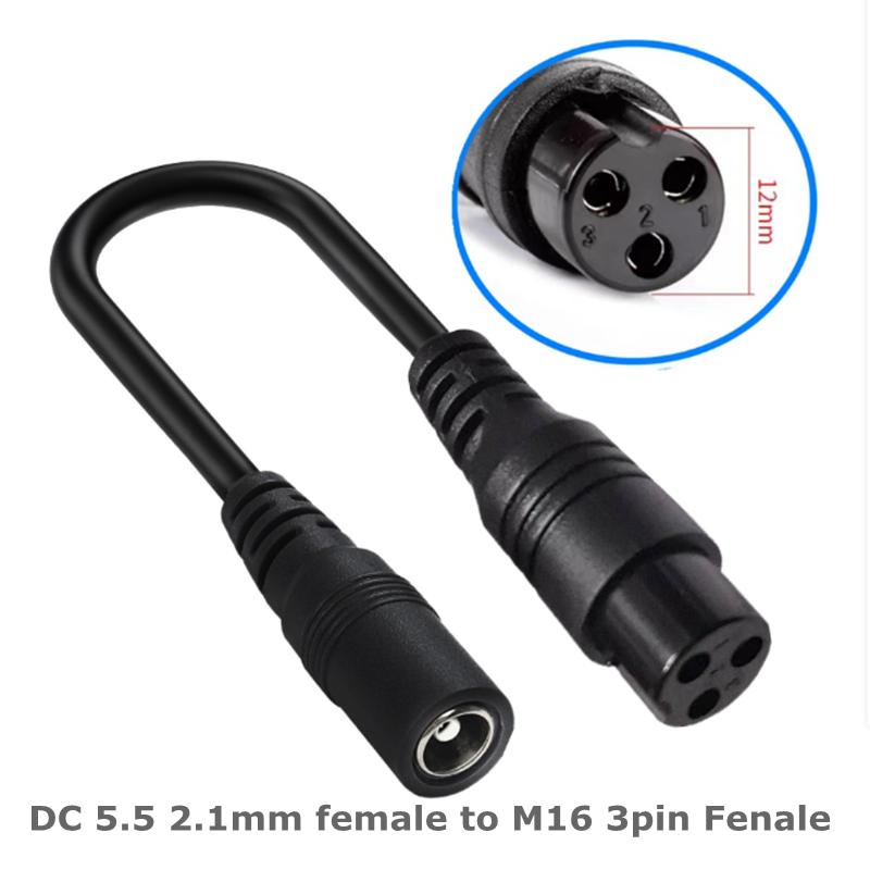 DC 5.5x2.1mm Female Power Cable Adapter to M12 M16 3Pin XLR RCA 8.0x1.6 5.5x2.5 IEC C13 for E-Bike Scooter Charger Accessories