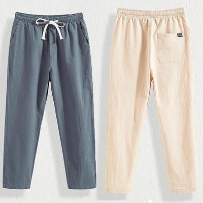 Summer Casual Pants Men's Wild Cotton and Linen Loose Linen Pants Korean Style Trend Nine-point Straight Trousers