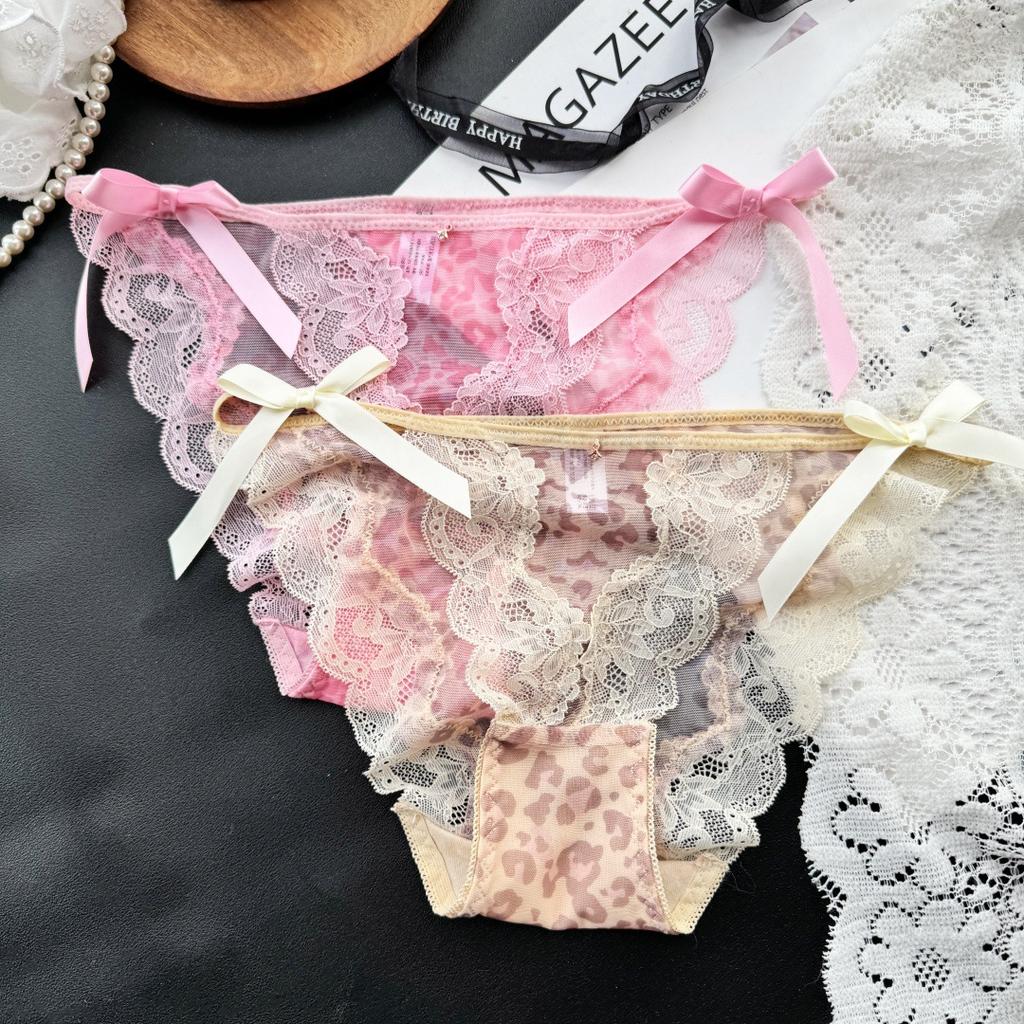 Women's Summer Leopard Print Pure Sexy Lace Mesh High Split Briefs