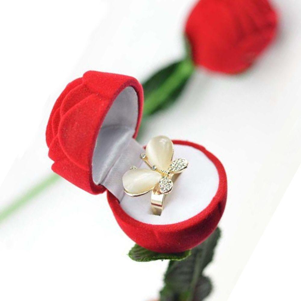 Unique Earrings Valentine Case Red Pendant Earring Flower Wedding Storage Engagement Velvet Gift Ring Rose Jewelry