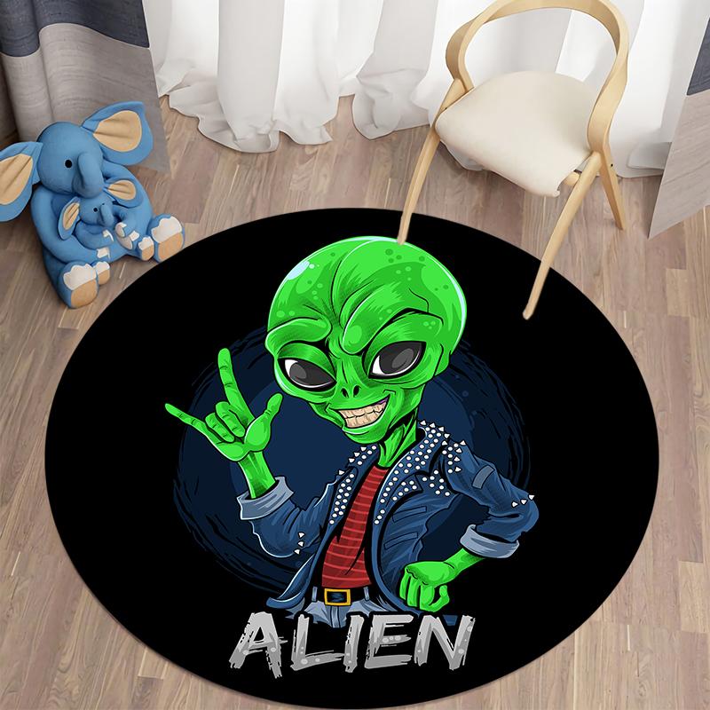 Spaceman Round Rug Cartoon Round Carpet for Living Room Kids Room Astronaut Floor Mat Children Bedroom Soft Kitchen Area Rug
