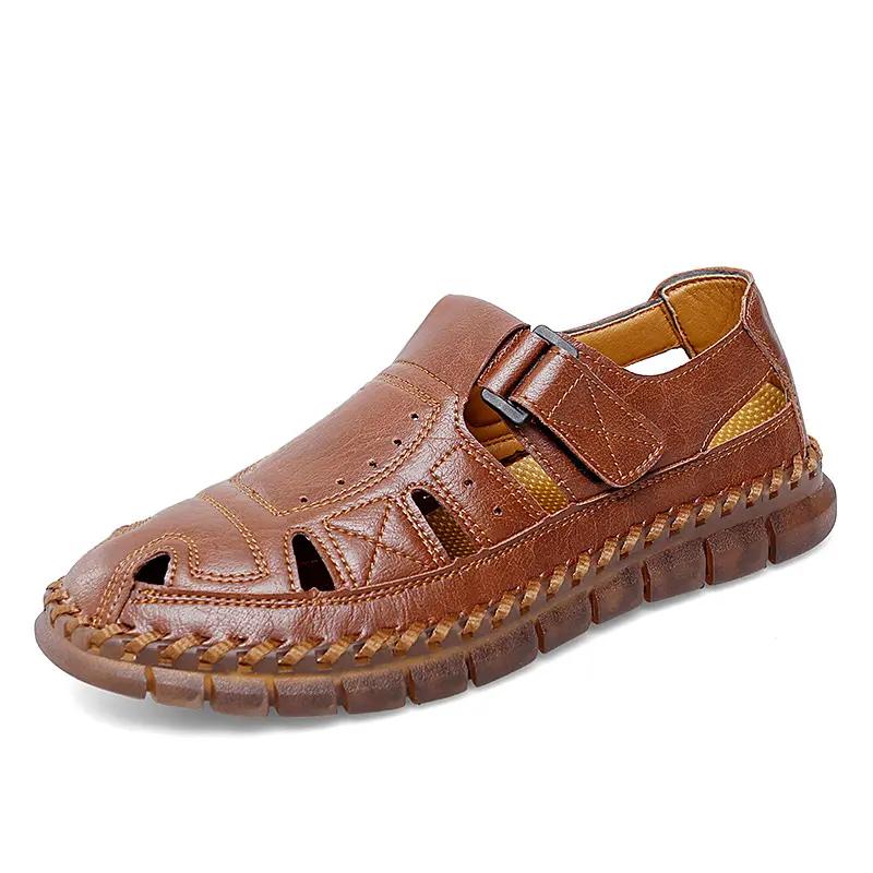 

Summer Sewing Men s Sports Sandals Daily Retro Comfortable Hollow Out Soft Bottom Non-slip Shoes Sandalias Verano Hombre 38 коричневый