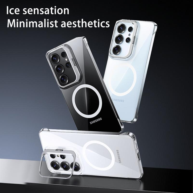 Invisible Camera Kickstand Frameless Clear Case For Samsung S26 Ultra S26 + Galaxy S25 Ultra S24 FE Magnetic Ring Protect Cover