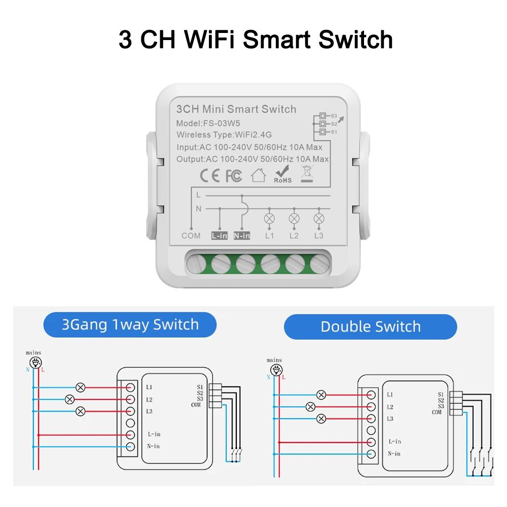 Tuya Wifi Smart Switch Module Smart Home DIY Breaker 1 2 3 4 Channel Supports 2 Way Control Voice Works with Alexa Google Alice