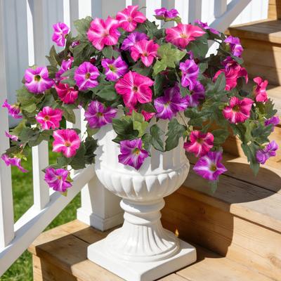 Artificial Fake Flowers Plants for Outdoor Decoration, 2PCS Faux Petunias Silk Flower for Home Outside Garden Balcony Yard Porch Indoor Decor
