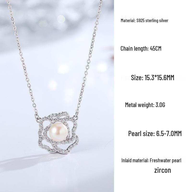 Luxury Camellia Clavicle Chain: Freshwater Pearl & S925 Sterling Silver Necklace 925 Sterling Silver