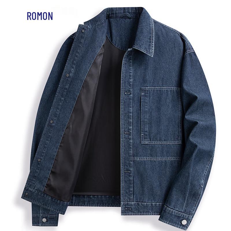 Romon Men s Windproof Anti-Wrinkle Denim Jacket M