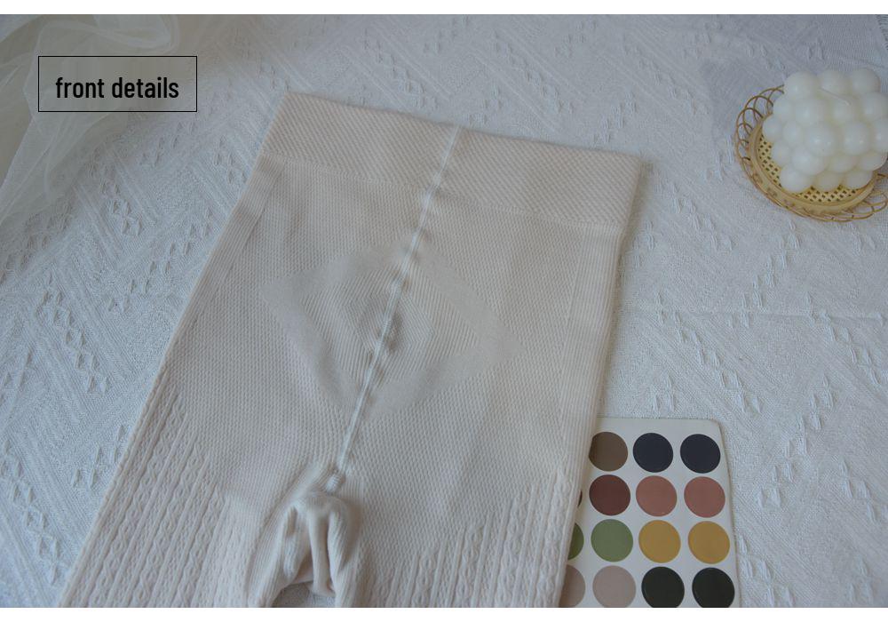 Women's Thickened Japanese Style Cable Knit White Tights with Plus Velvet & Warm Milk White JK Socks for Autumn/Winter