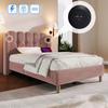 Upholstered Bed Single Bed with USB Type C Charging Function, Bed Frame with Slatted Frame, in Pink, 90 x 200 cm Youth Bed - Velvet (With Mattress)