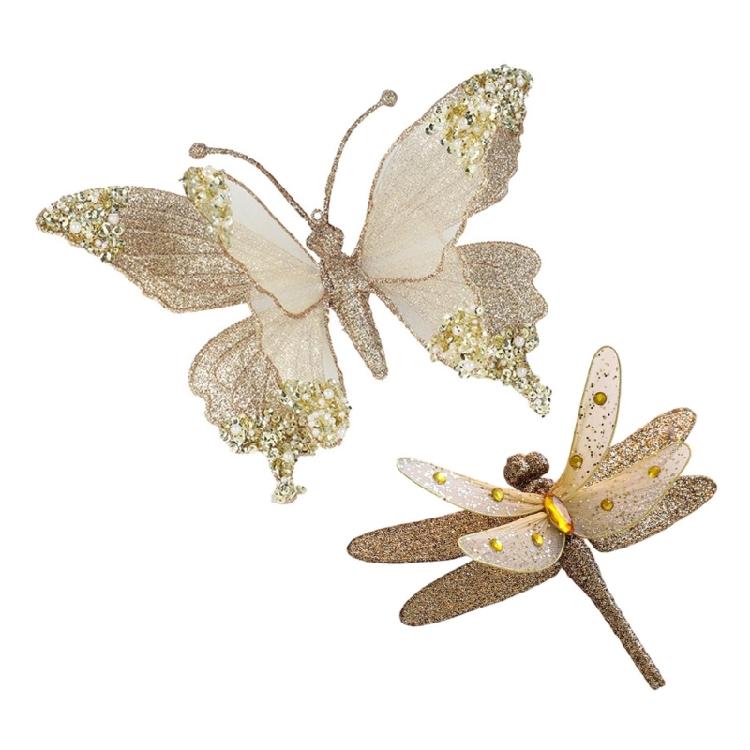 

2 Pieces Holiday Hanging Decoration Butterfly Dragonflies Christmas Ornaments Plastic Indoor Outdoor Decorative Accent золотий