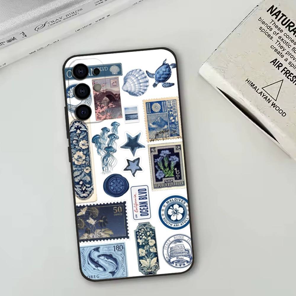 Retro Stamp Phone Case For Samsung S25,S24,S21,S22,S23,S30,Ultra,S20,Plus,Fe,Soft Silicone Black Cover