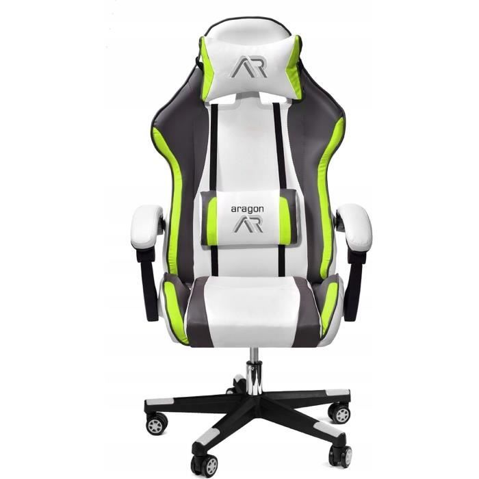 Chaise de jeu chaise de bureau ergonomique en cuir écologique blanc-gris-lime