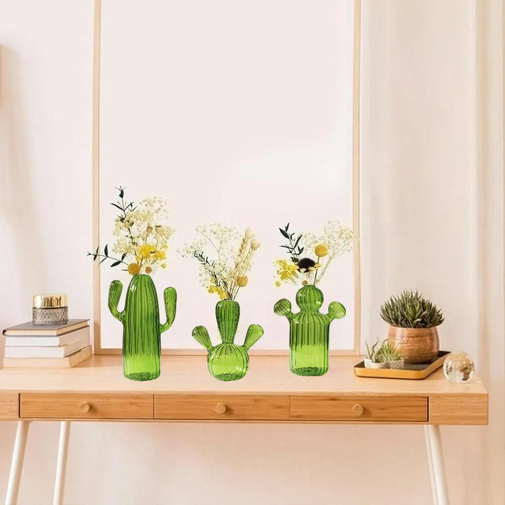 Creative Cactus Glass Vase Plant Hydroponic Flower Pot Desktop Decorative Item Simple Living Room and Bedroom Decorative Item