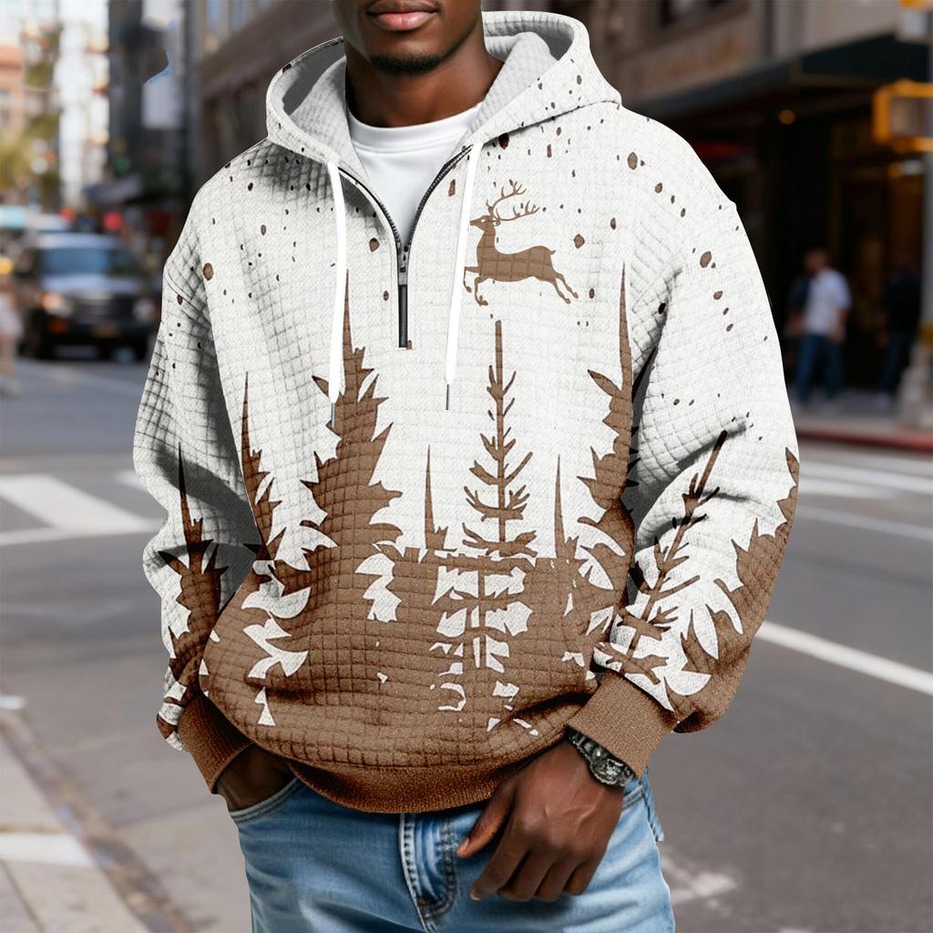 Herren Half-Zip Kapuzen-Plaid-Pullover Kordelzug Print Lässiges Sport-Sweatshirt