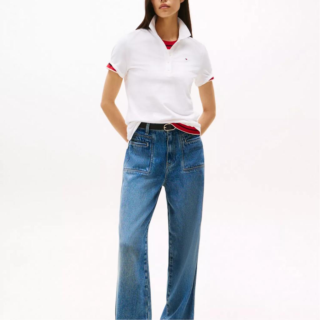 Tommy Hilfiger Basic Solid Color Slim Fit Polo Shirt Women Tops 76J5198-100