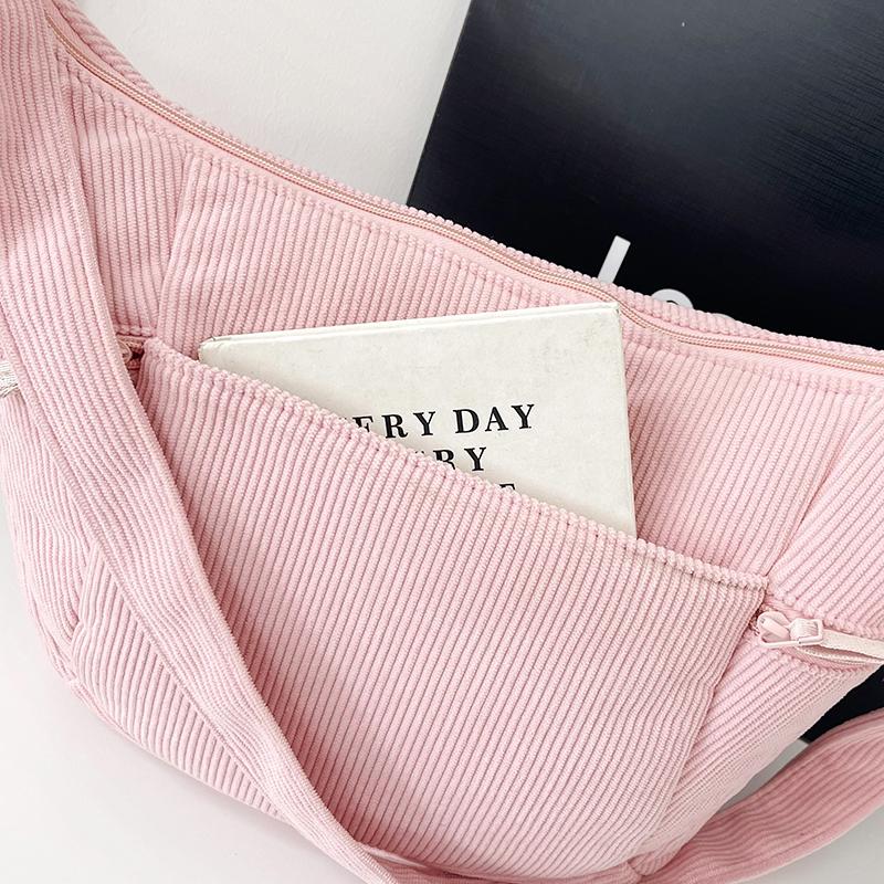 Hobo Bag Women's Large Capacity Shoulder Bag Commuter Corduroy Bag Student Class Crossbody Bag