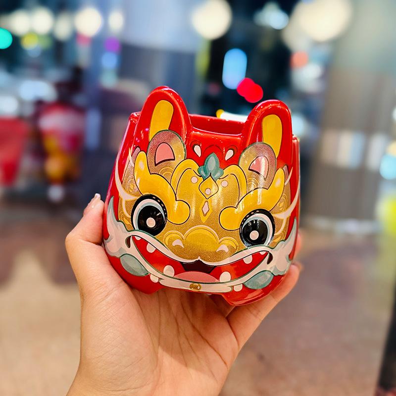 

Chinese New Year Cartoon Cup Year of The Dragon Ceramic Mug Home Breakfast Milk Oatmeal Cup New Year Souvenir 450ml