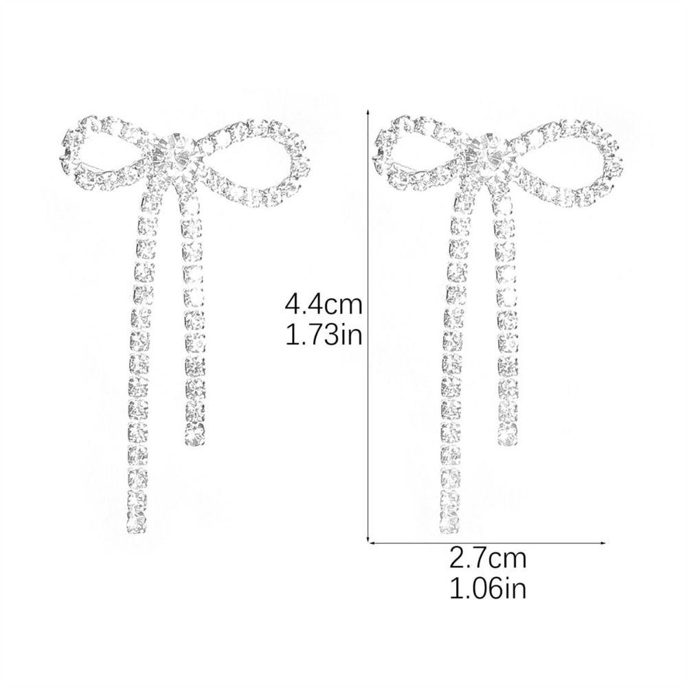 Sparkly Rhinestone Bow Earrings Personalized Bowknot Ear Stud Creative Gift Long Dangle Earrings