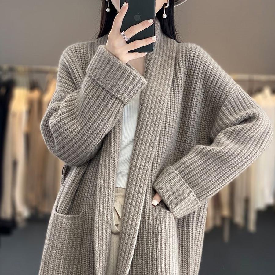 New Fall Winter Women's Chunky Knit V-Neck Cardigan Loose Outerwear