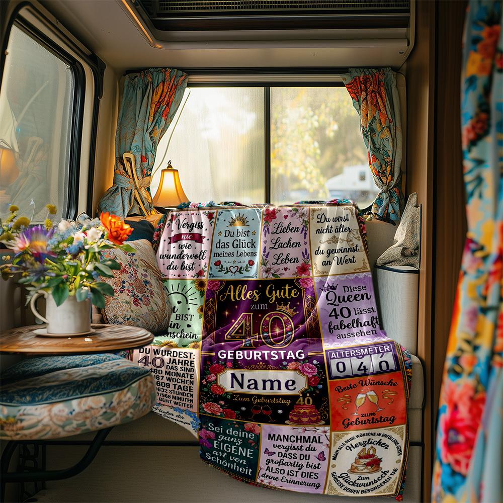 Happy 40Th Birthday Quotes Blanket Personalized Name Soft Comfortable Stylish Blanket Car Blanket Perfect For Travel Camping Outdoor Home Suitable For