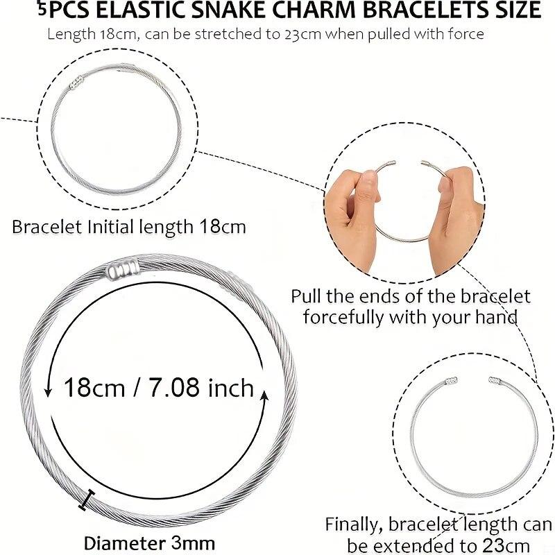 5pcs Stainless Steel Snake Chain Charm Bracelet With Bracelet Helper Adjustable Snake Shape Bracelet Chain For Women Girls DIY 5PCs