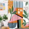 Abstrakt Minimalistisch Ästhetisch Zeitgenössisch Duschvorhang Set 60B x 71H Zoll Kunst Geometrisch Orange Blätter Pflanze Modern Polyester