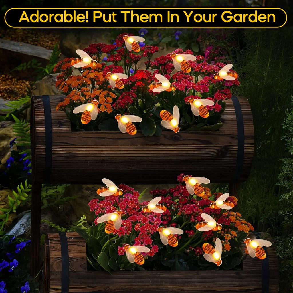 Solar Bee LED String Lights Outdoor Holiday Party Lighting Night Lamp for Garden Tree Fen Balcony Christmas Wedding Decoration