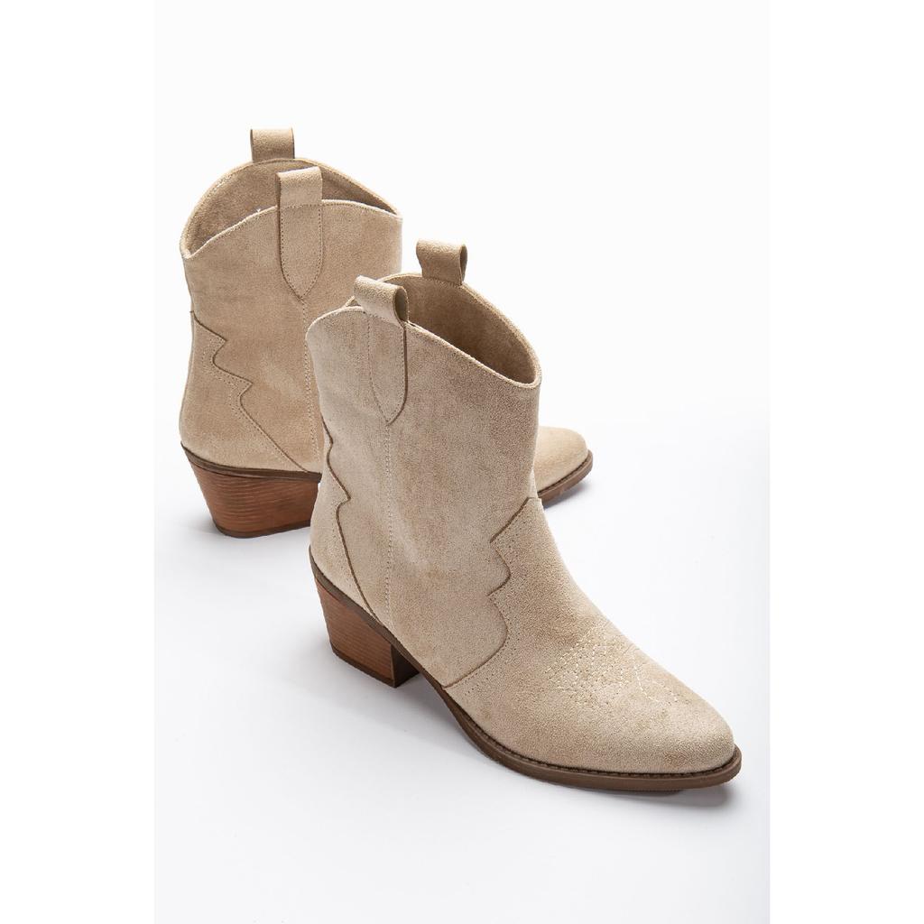 Krémové hnědé béžové matné semišové západní kovbojské boty