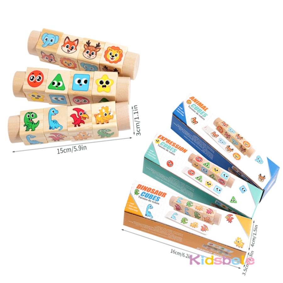 Wooden Dinosaur Animal Puzzle Rolling Block Toy Montessori Match Game With Cards 1 PC Fine Motor Training Toy Gift for Toddlers