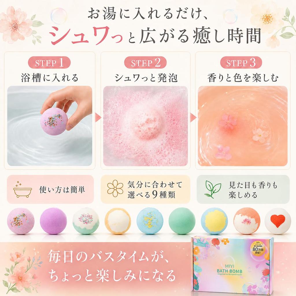 MIYI Bath Gift Birthday Day Fragrance Carbonated Bath Bath Bath Gift Box for Respect for the Aged White Christmas Gift Box Included Bombs, 9-Piece