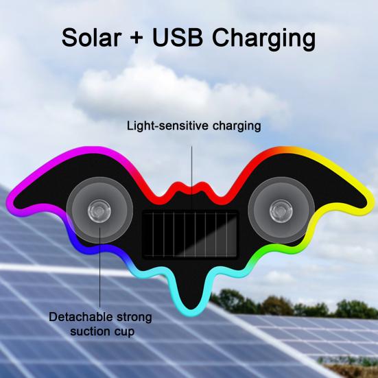Solar Bat Shape LED Car Window Light Decorative Interior Atmosphere Lamp for Car Door Dashboard Triangle Window Unique Vehicle Accessory