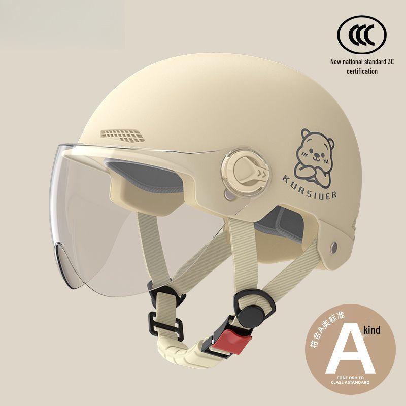 Certified National Standard Electric Scooter Helmet - Unisex Summer & Four Seasons Sun Hat Half Helmet Tea Long Mirror