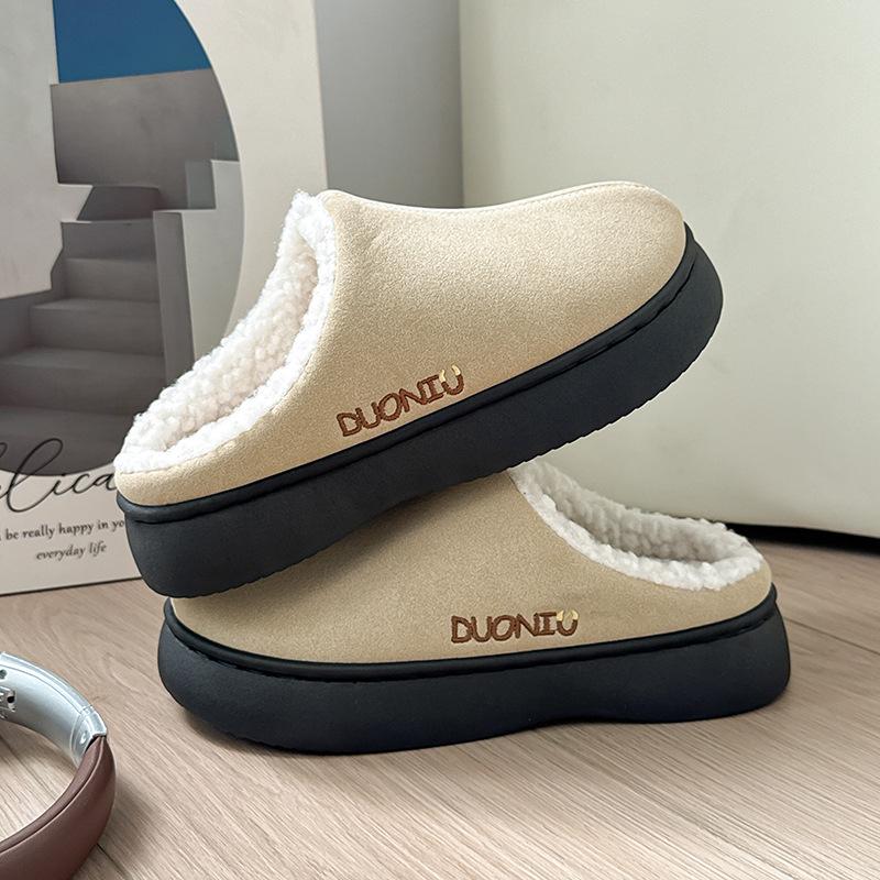 Fashion Fuzzy Fur Outdoor Winter Women's Slippers Indoor Comfort Anti-slip Soft Sole Resistant Men Casual Couple Cotton Shoes Snow Boots